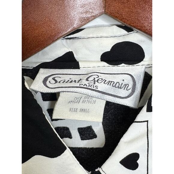 Saint Germain White Black Gambling Card Printed Bedazzled Blouse Short Set Small - Picture 6 of 15